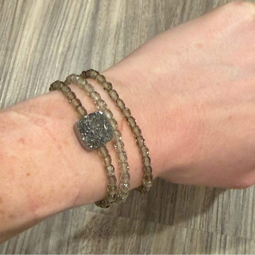 Elegant Smoky Gray/Brown and Clear Beaded Bracelet 3pc Set